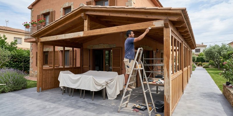 Aplicación de acabados en cubierta de madera