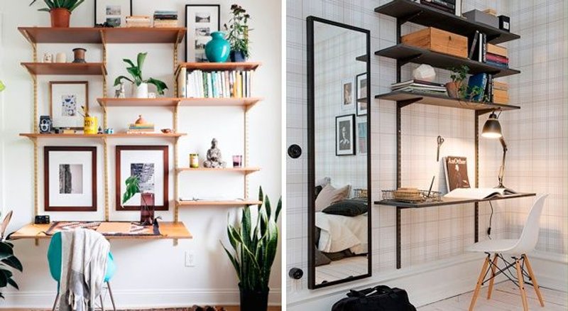 escritorio suspendido con cremalleras y cartelas