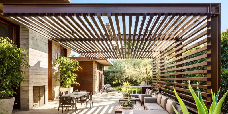 pergola acero y madera